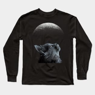 Cute Black Cat With Moon Cat adoption For Cat Lover Long Sleeve T-Shirt